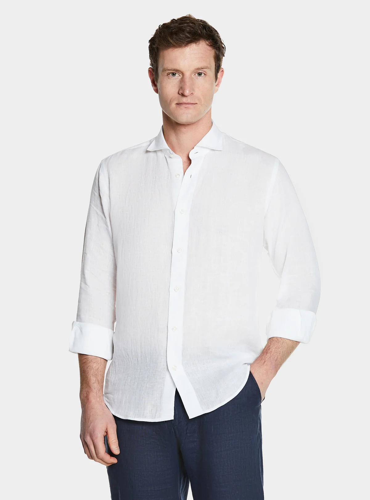 Camicia collo francese in lino tinta unita. - Image 2