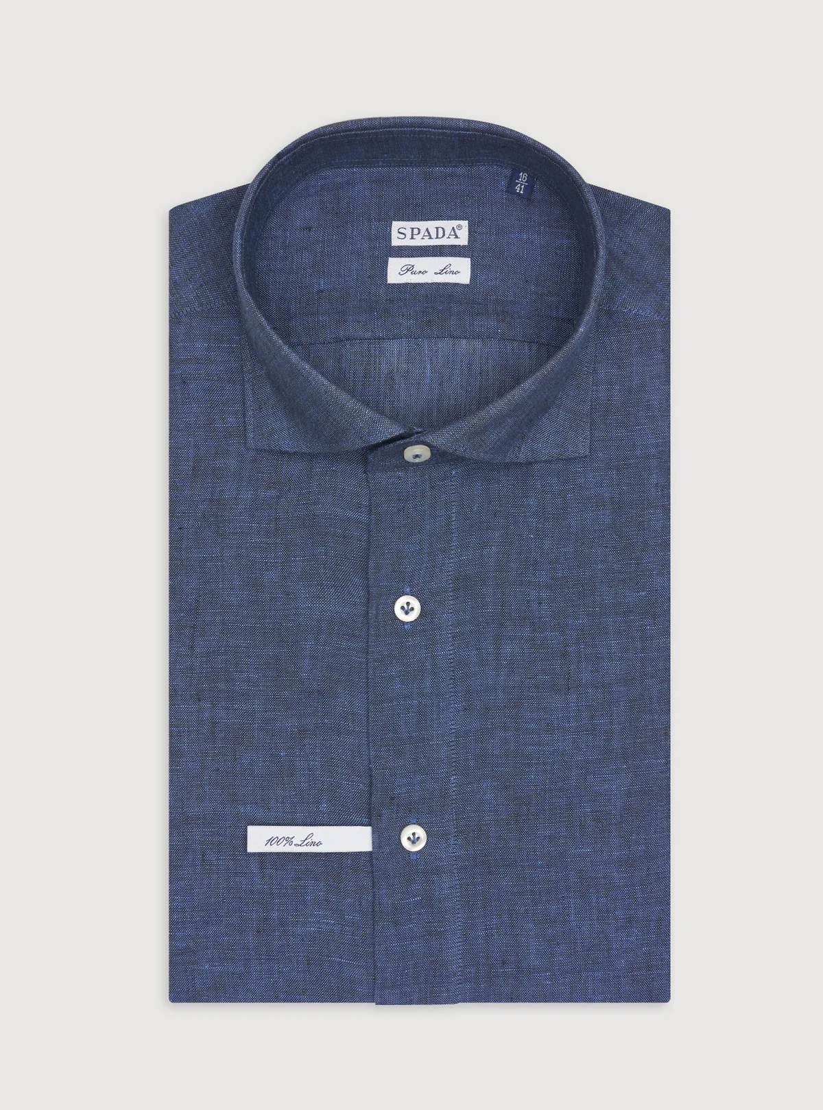 Camicia collo francese in lino tinta unita.