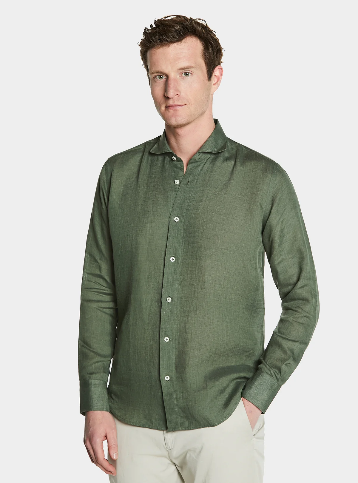 Camicia collo francese in lino tinta unita. - Image 2
