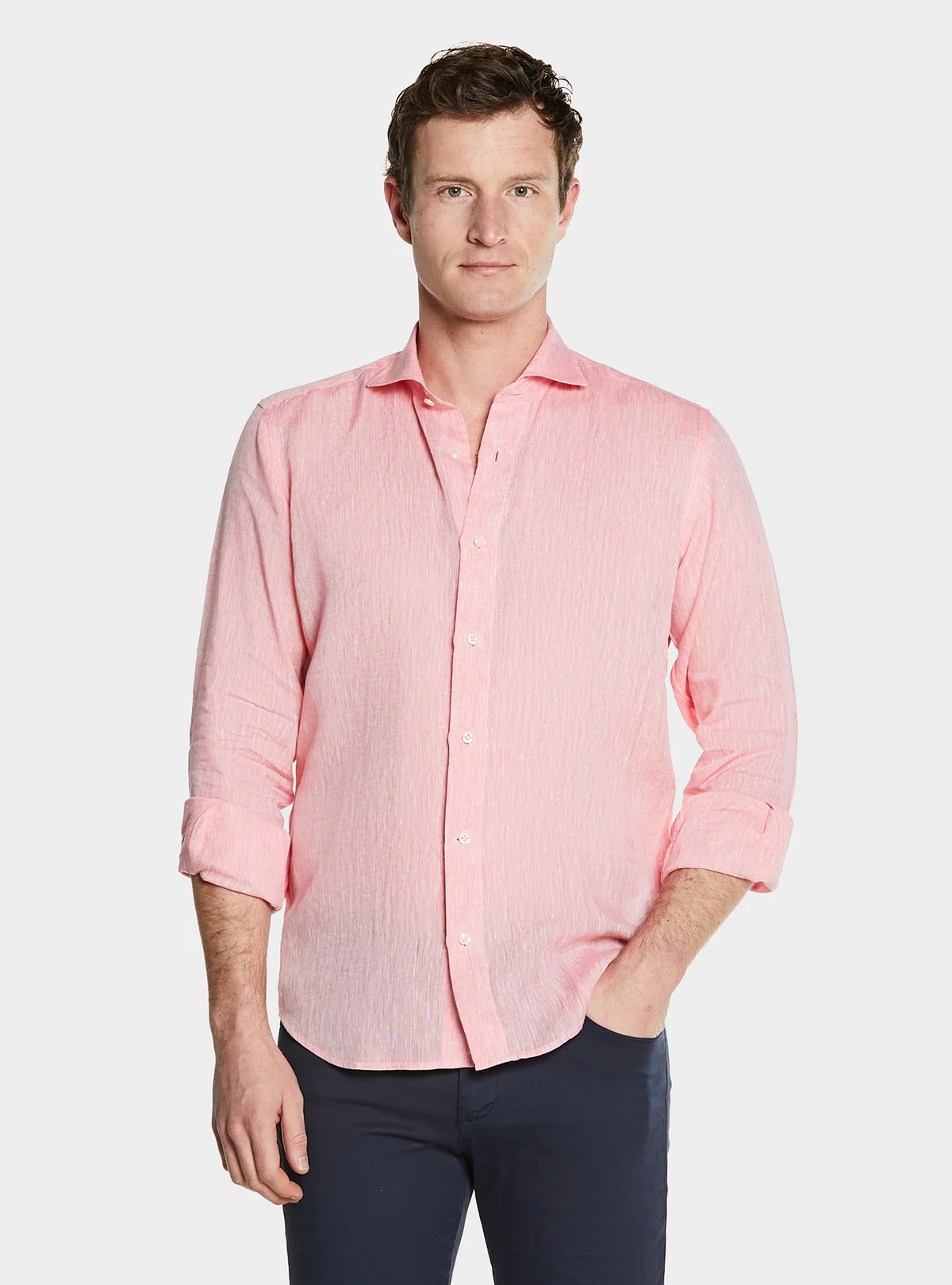 Camicia collo francese in lino tinta unita. - Image 2