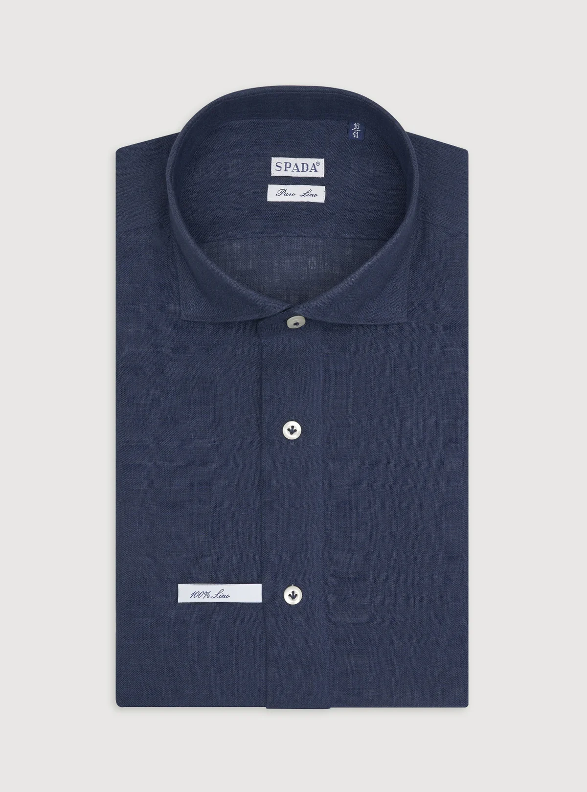 Camicia collo francese in lino tinta unita.