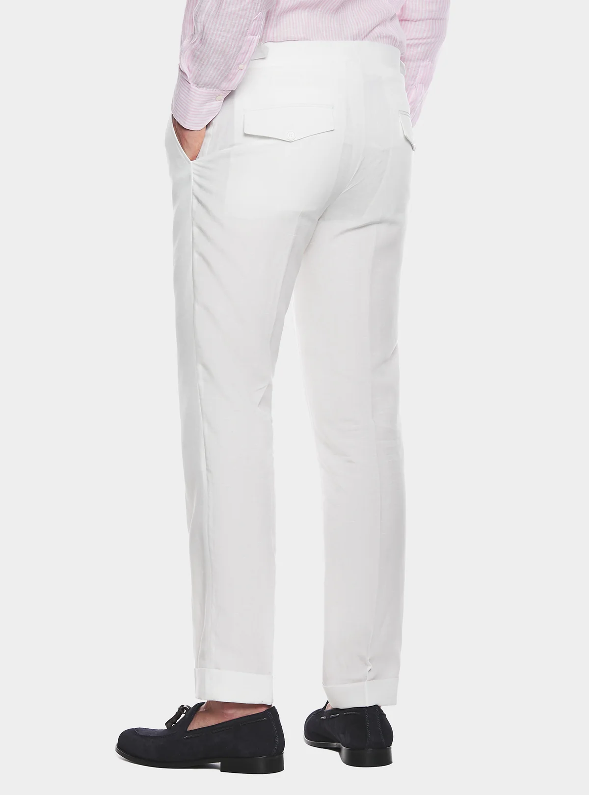 Pantaloni con doppia pince e fibbie in misto lino - Image 4