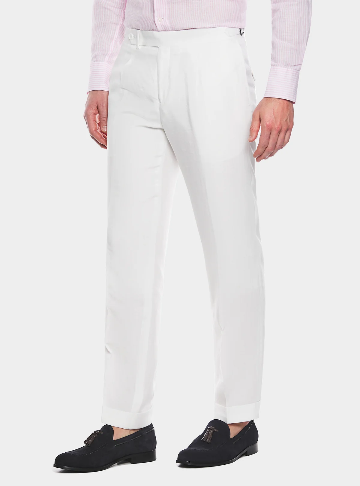Pantaloni con doppia pince e fibbie in misto lino - Image 5