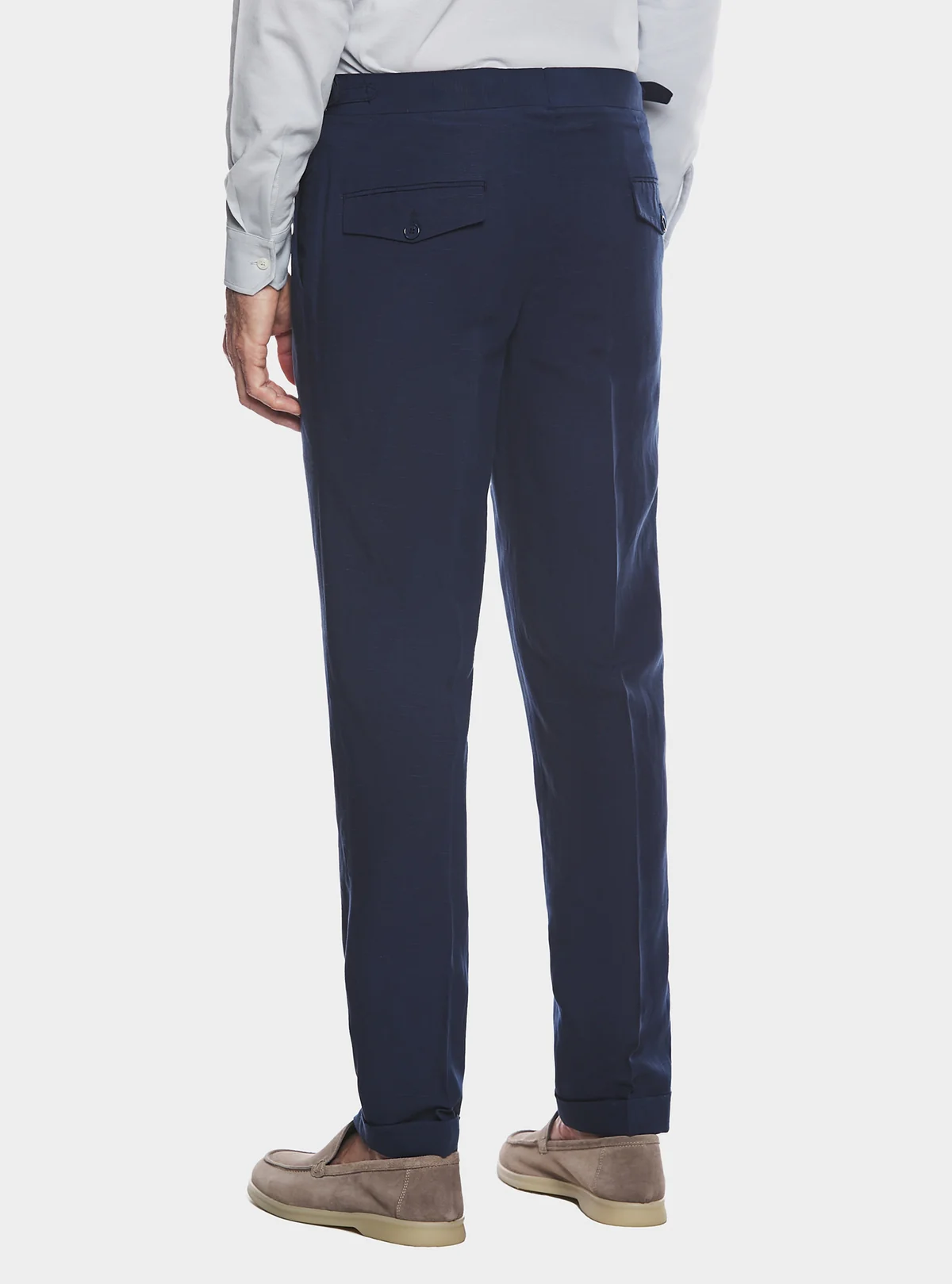 Pantaloni con doppia pince e fibbie in misto lino - Image 3