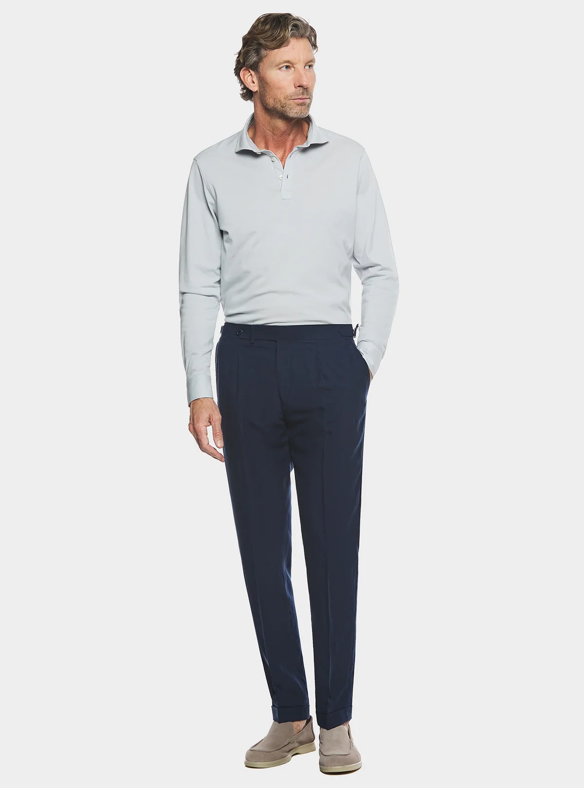 Pantaloni con doppia pince e fibbie in misto lino - Image 4