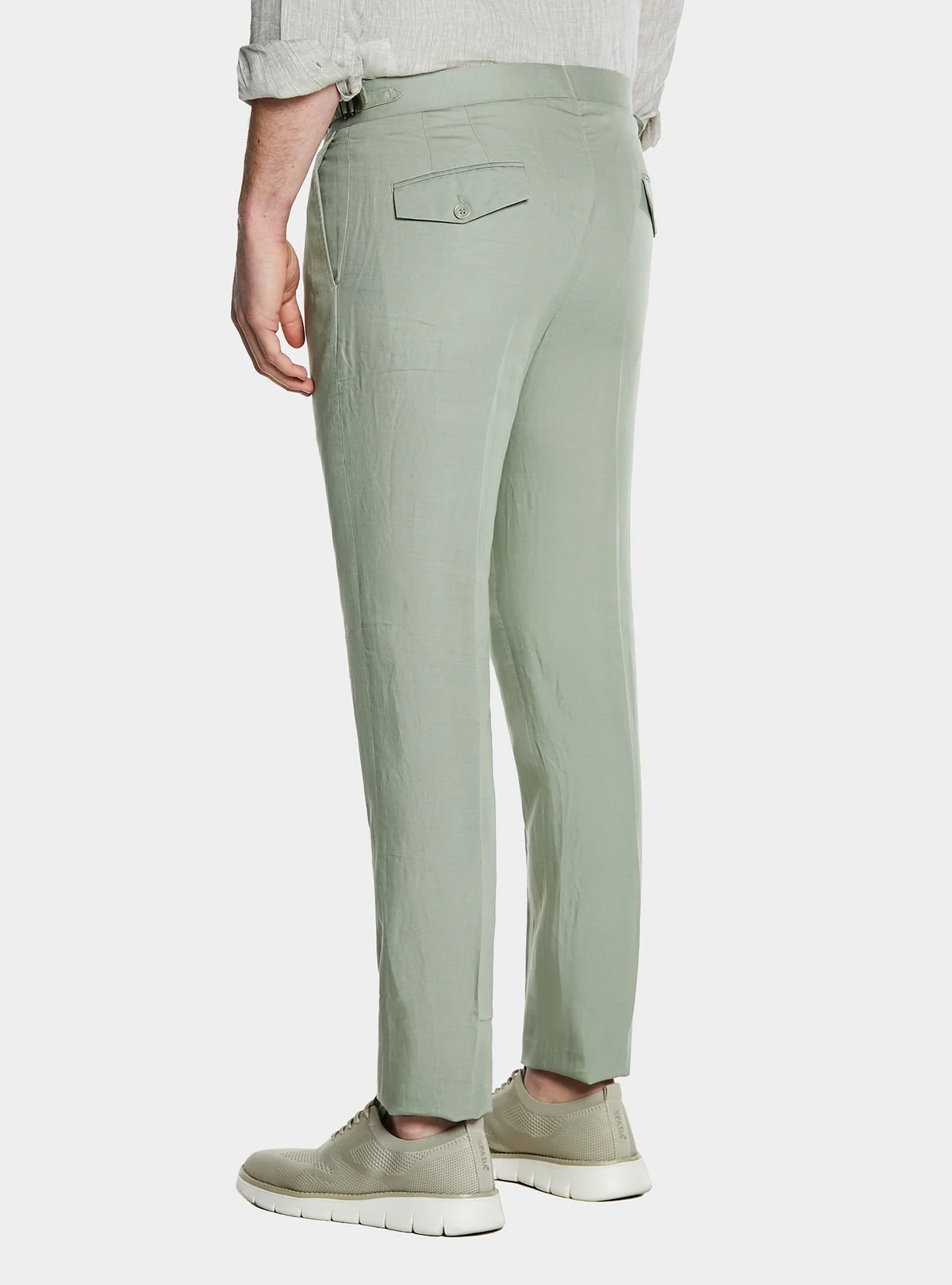 Pantaloni con doppia pince e fibbie in misto lino - Image 3