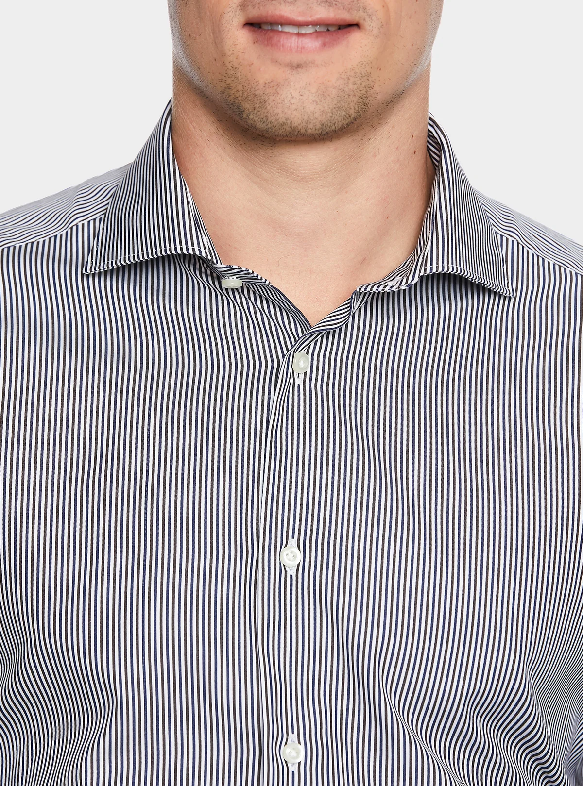 Camicia in cotone multiriga con collo francese - Image 2