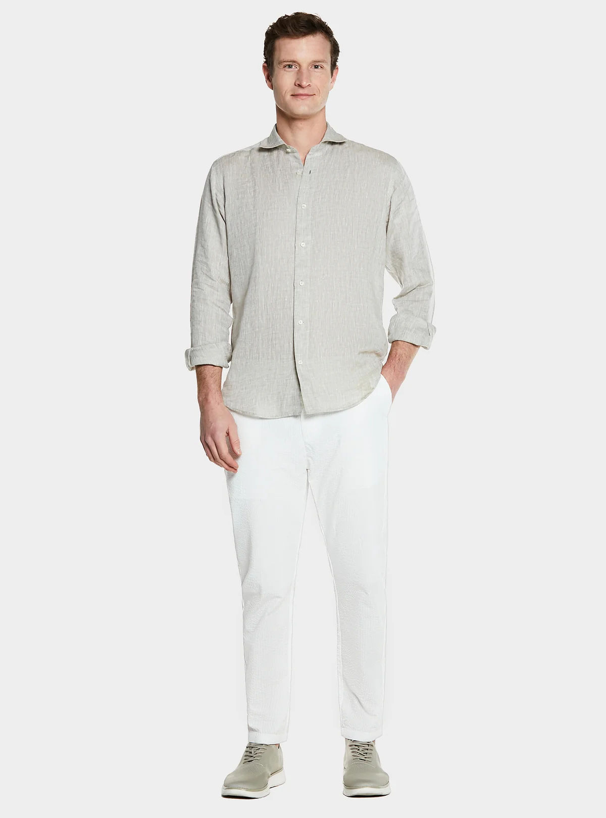 Pantalone con coulisse in misto cotone trama rigata