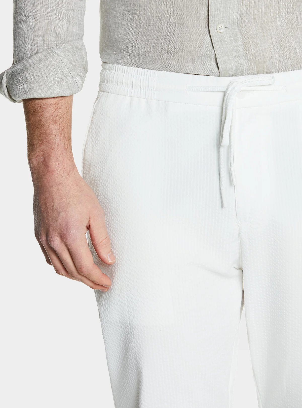 Pantalone con coulisse in misto cotone trama rigata - Image 2