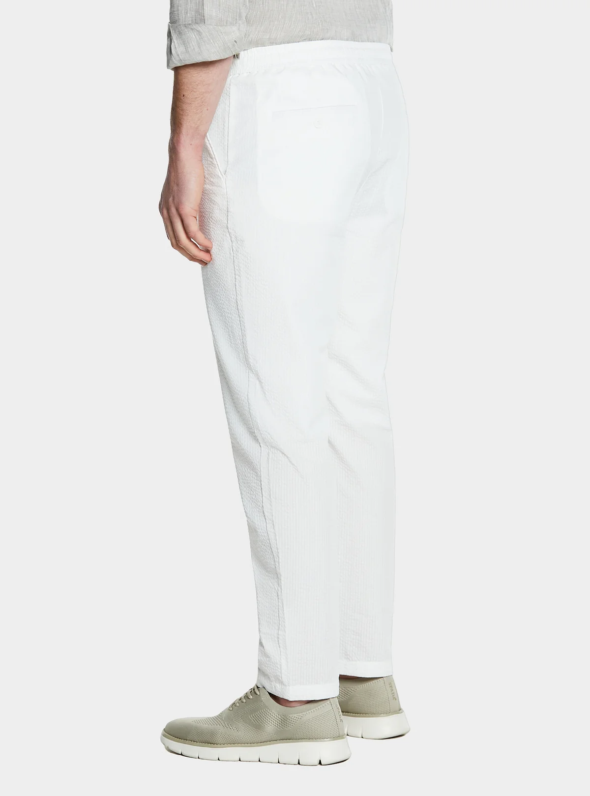 Pantalone con coulisse in misto cotone trama rigata - Image 3