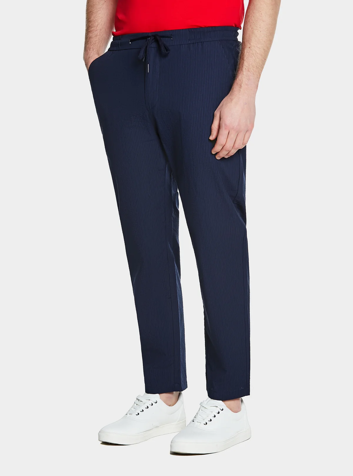 Pantalone con coulisse in misto cotone trama rigata