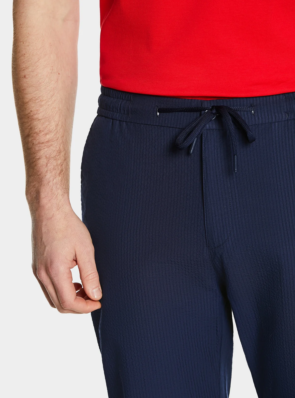 Pantalone con coulisse in misto cotone trama rigata - Image 2