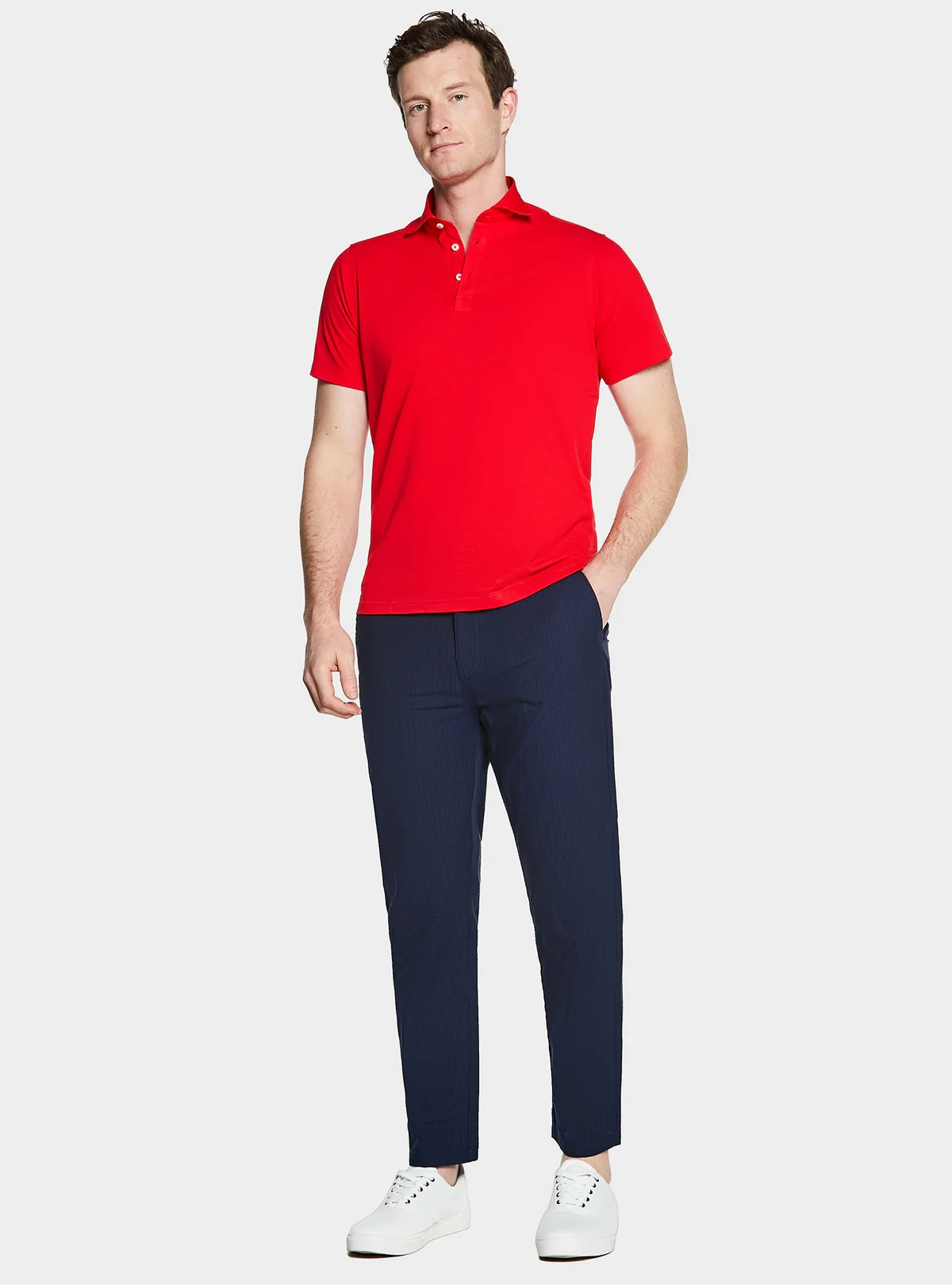 Pantalone con coulisse in misto cotone trama rigata - Image 3