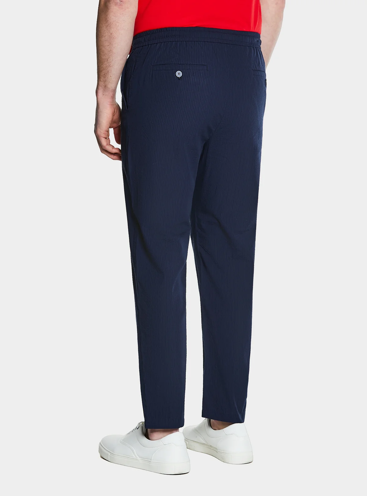 Pantalone con coulisse in misto cotone trama rigata - Image 4