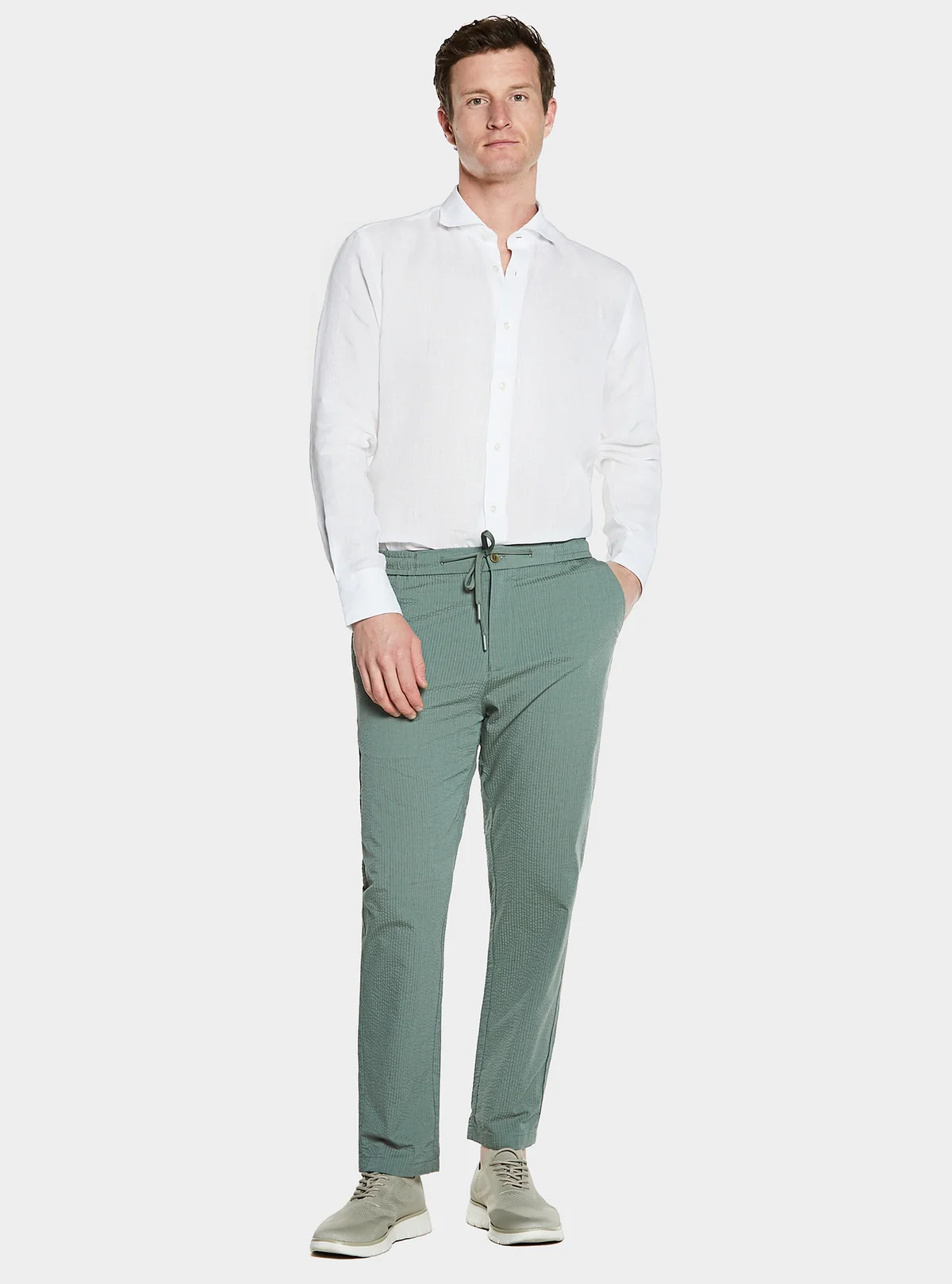 Pantalone con coulisse in misto cotone trama rigata