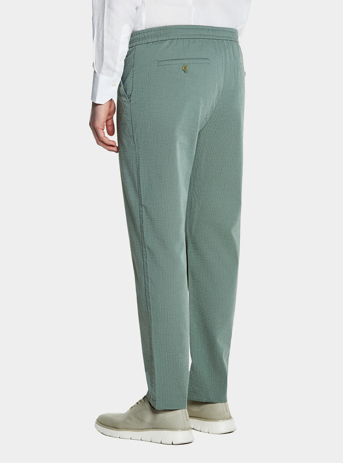 Pantalone con coulisse in misto cotone trama rigata - Image 3
