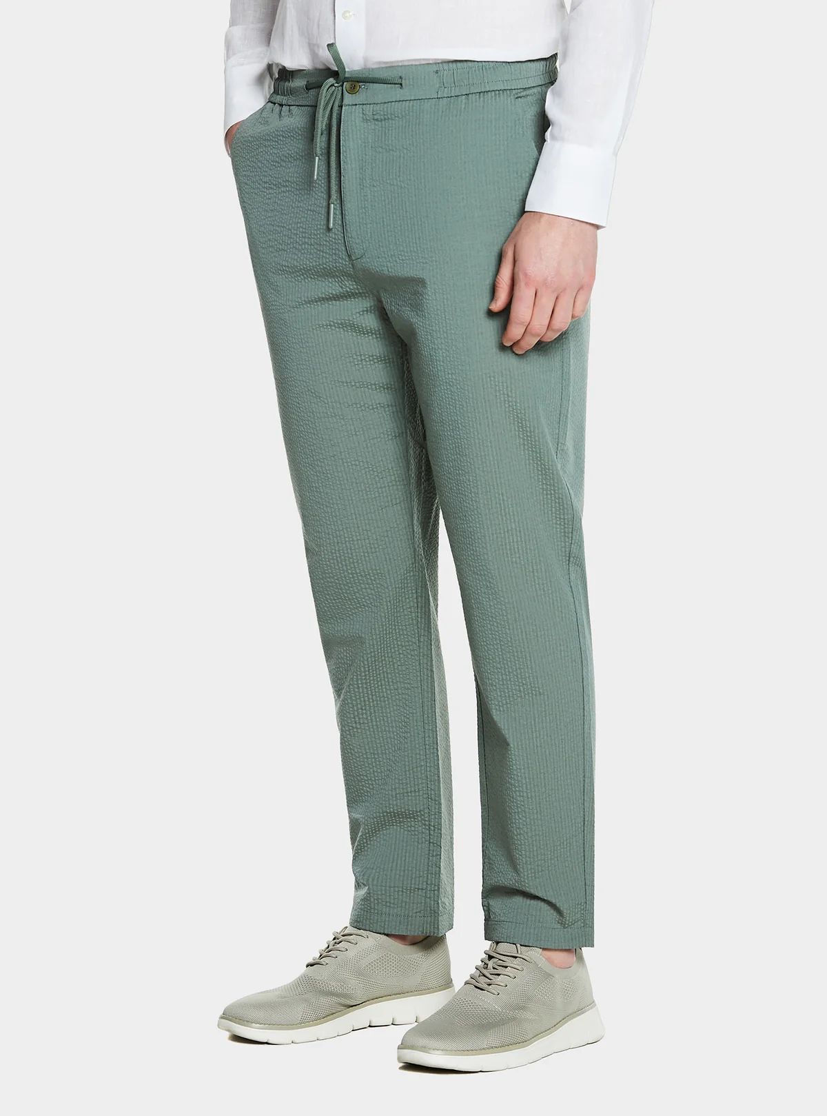 Pantalone con coulisse in misto cotone trama rigata - Image 4