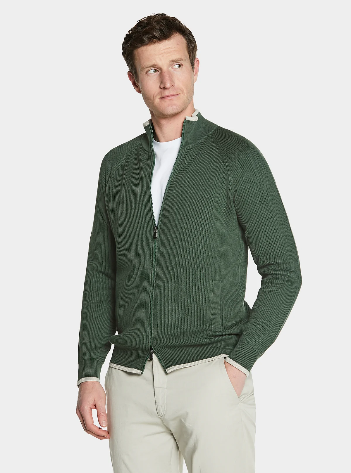Maglia full zip a coste in puro cotone - Image 3