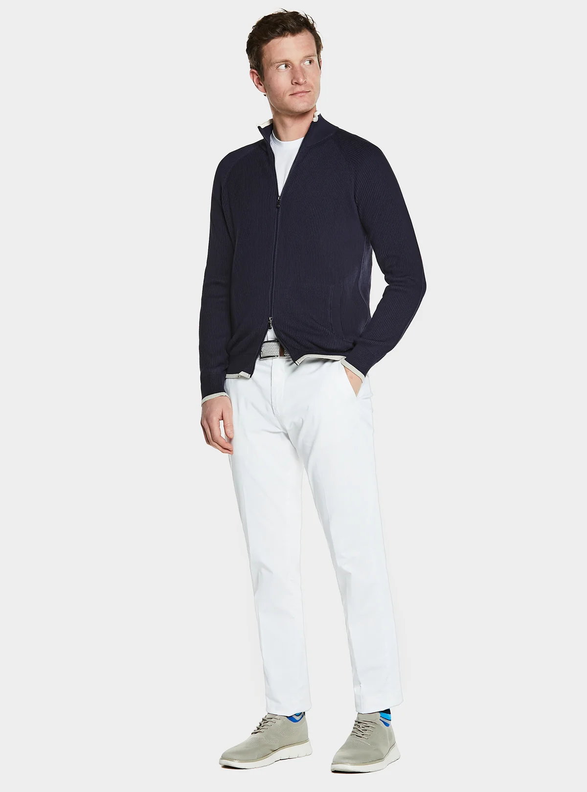 Maglia full zip a coste in puro cotone - Image 3