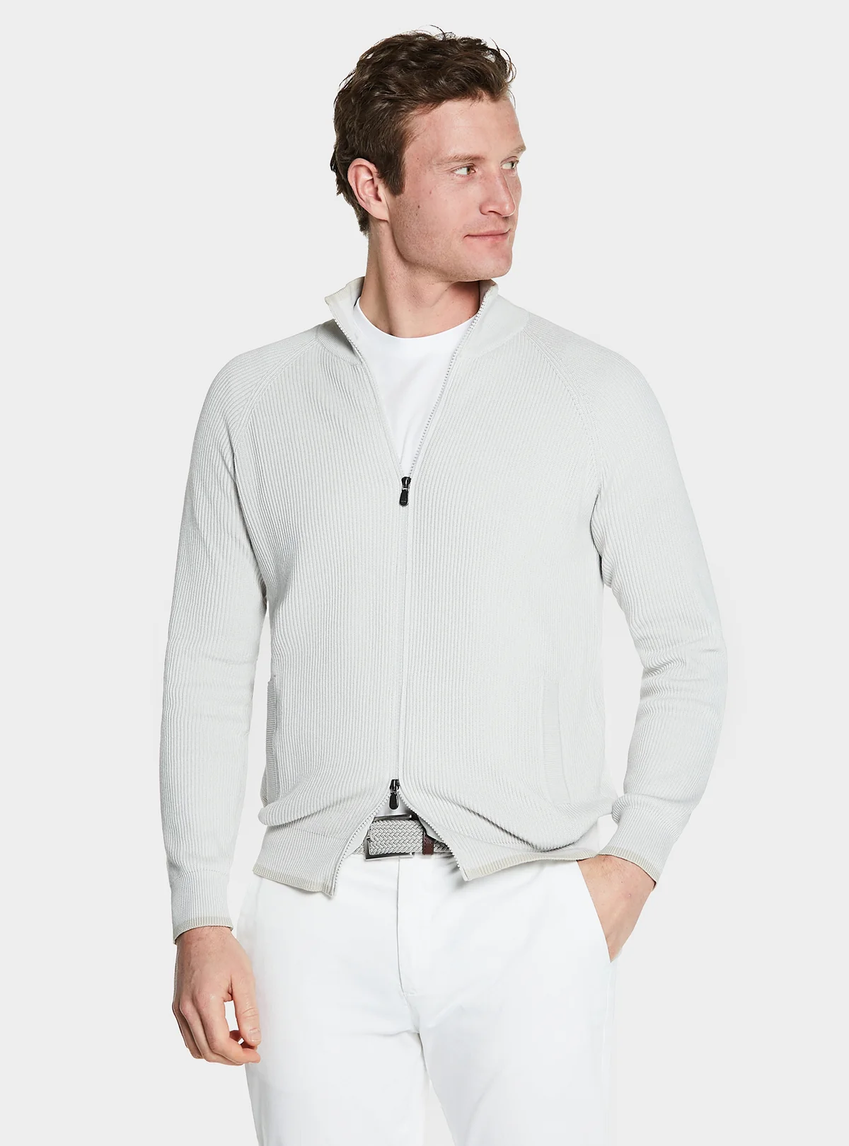 Maglia full zip a coste in puro cotone - Image 3