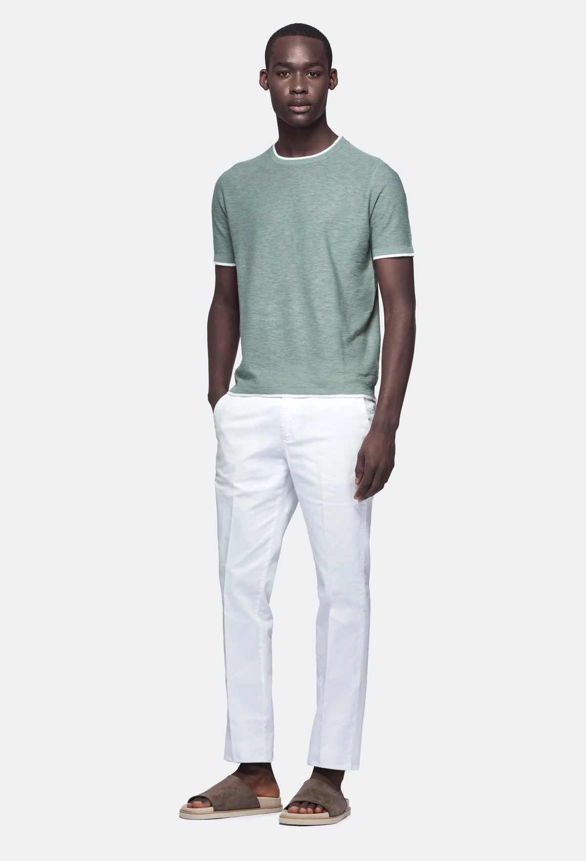 T-shirt cotone e lino a contrasto - Image 3