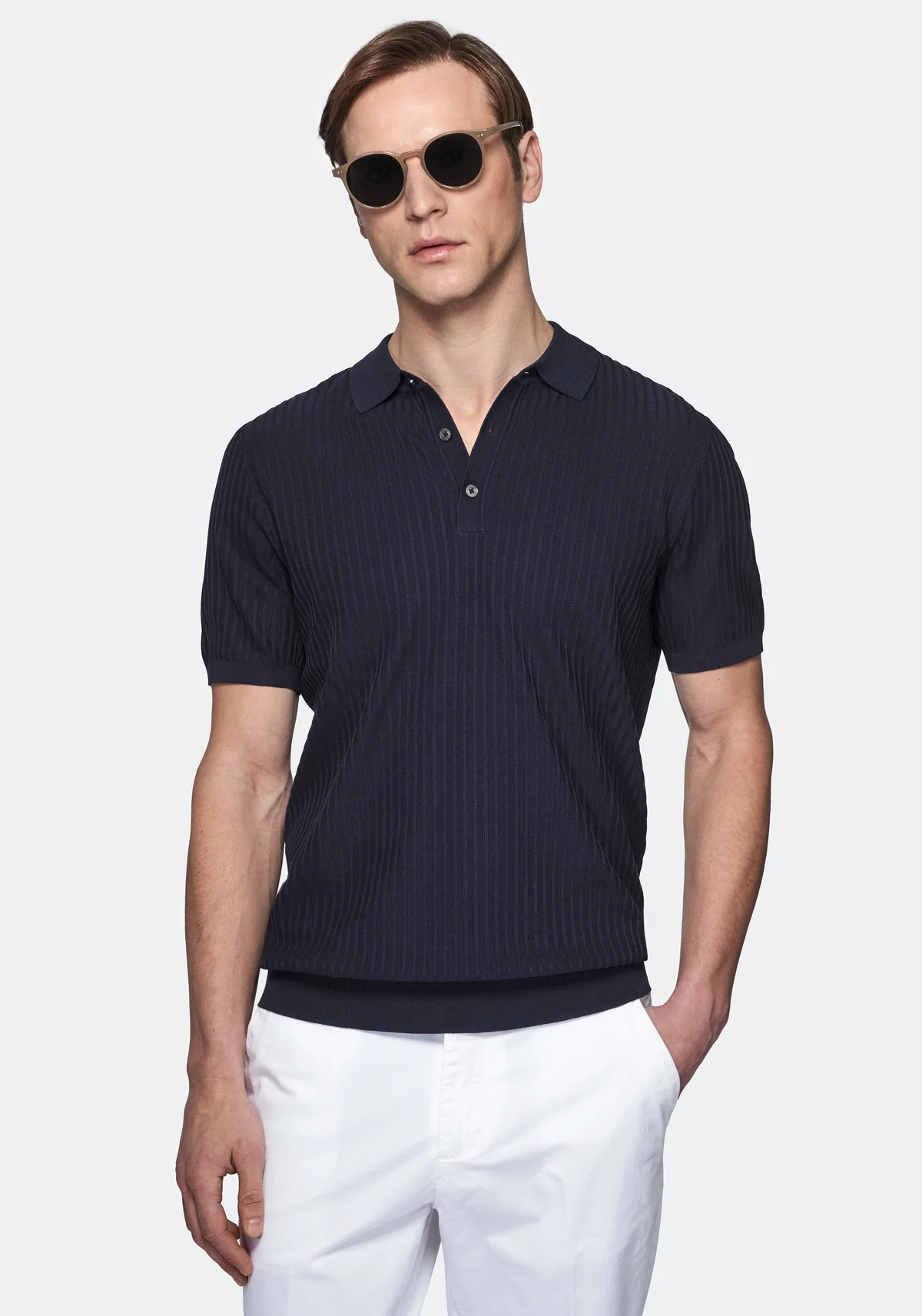 Polo in seta e cotone a coste