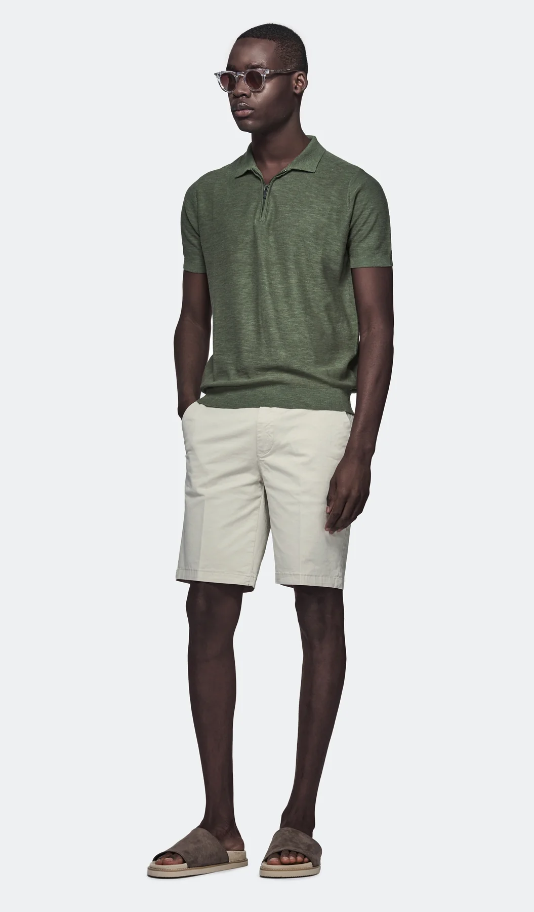 Polo in cotone e lino con zip