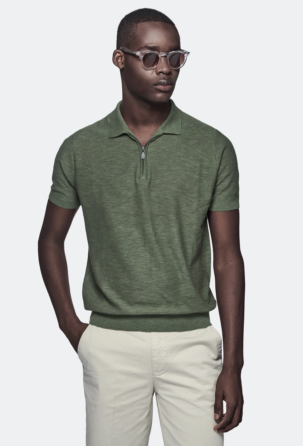 Polo in cotone e lino con zip - Image 3