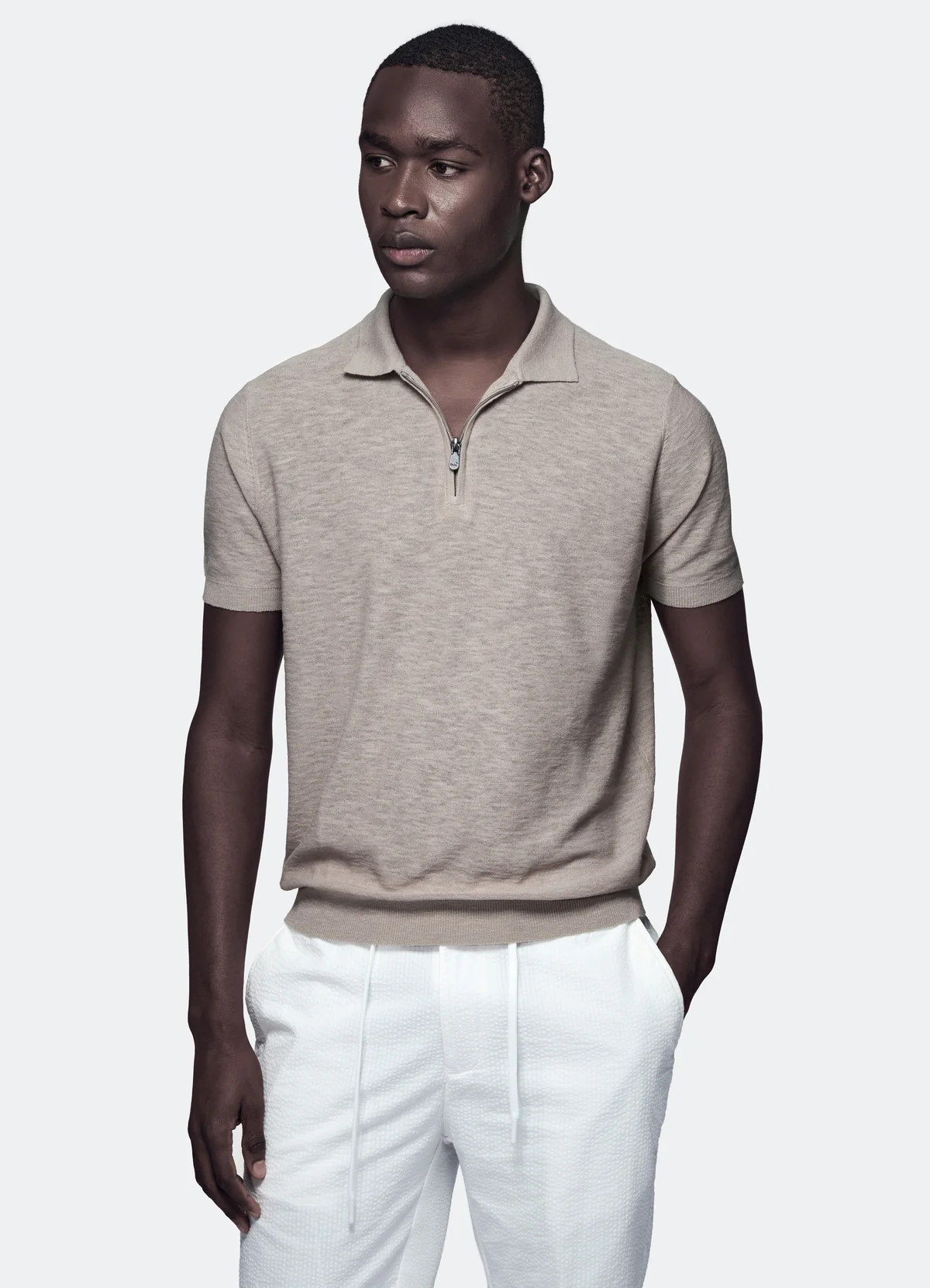 Polo in cotone e lino con zip - Image 3