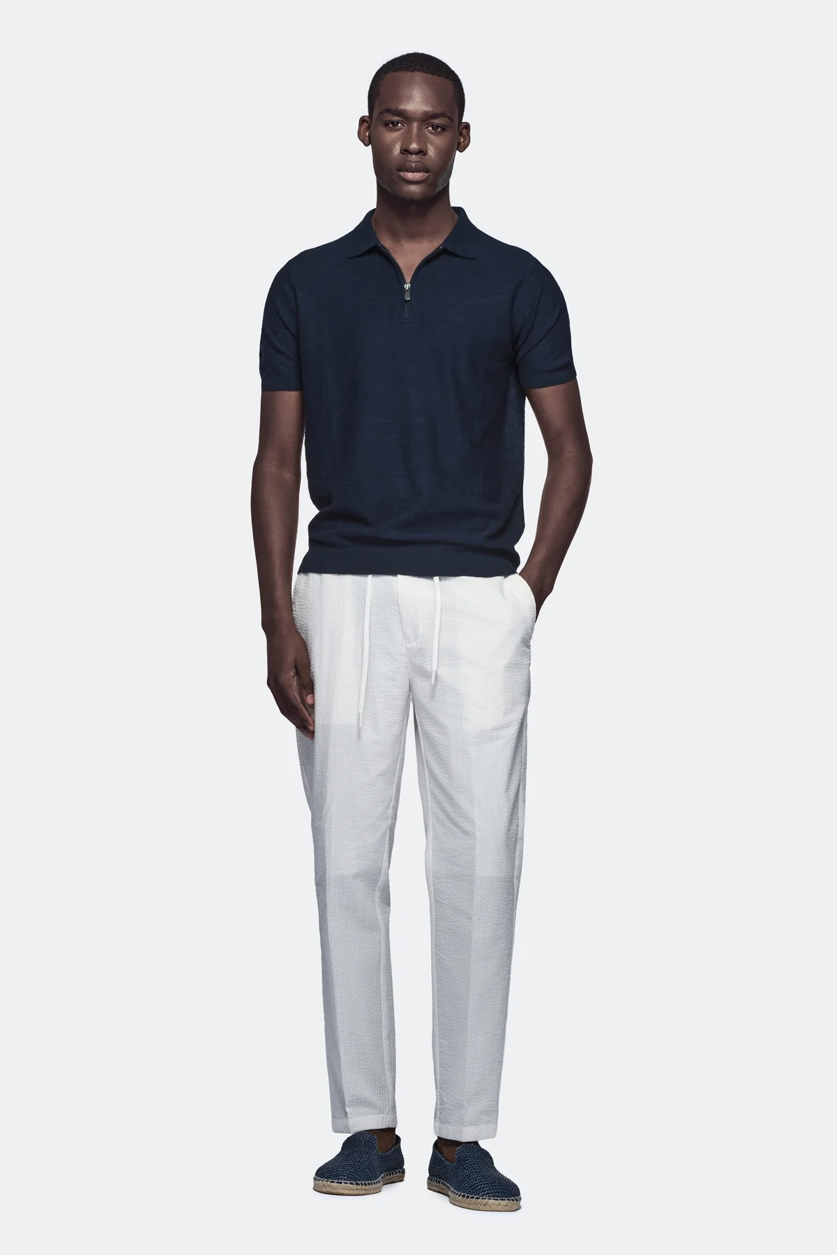 Polo in cotone e lino con zip - Image 3