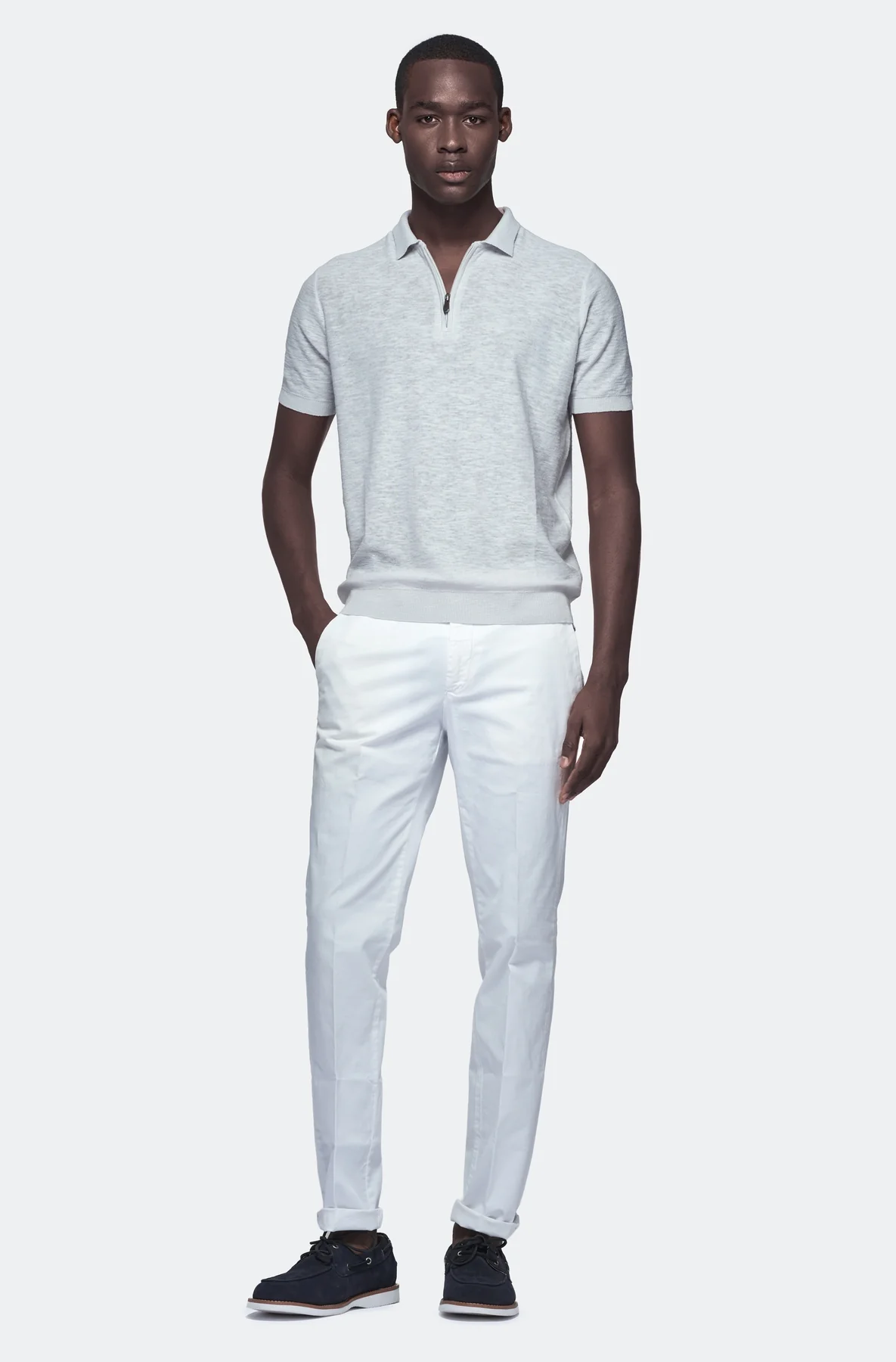 Polo in cotone e lino con zip - Image 3